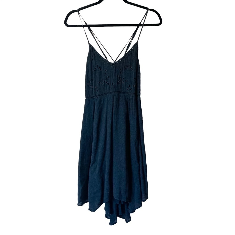 Abercrombie & Fitch Spaghetti Strap Eyelet Lace Mini Swing Dress Black